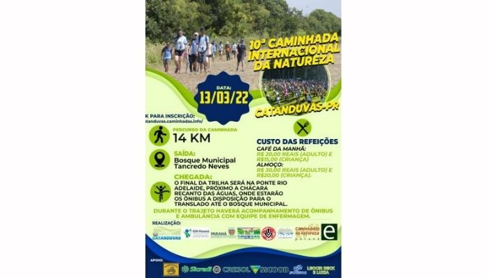 Catanduvas - Estão abertas as inscrições para a 10ª Caminhada Internacional na Natureza 